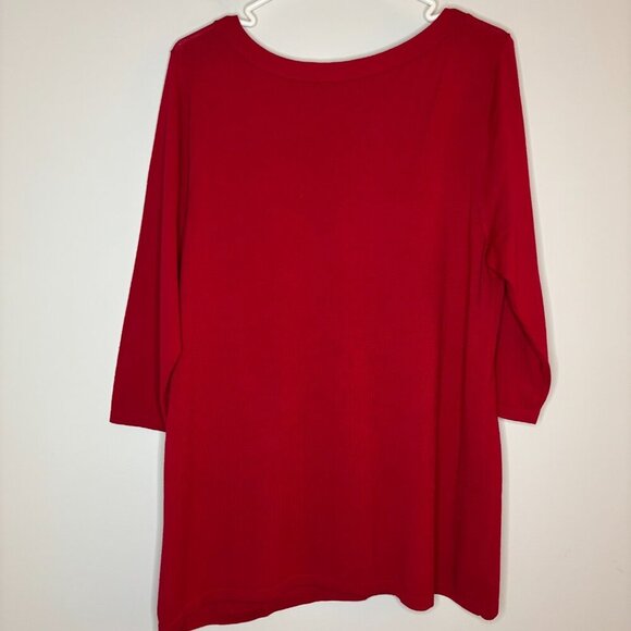 CHICO'S V-Neck Tunic Womens L 3/4 Sleeve Red Lace Up Detail - Picture 2 of 7